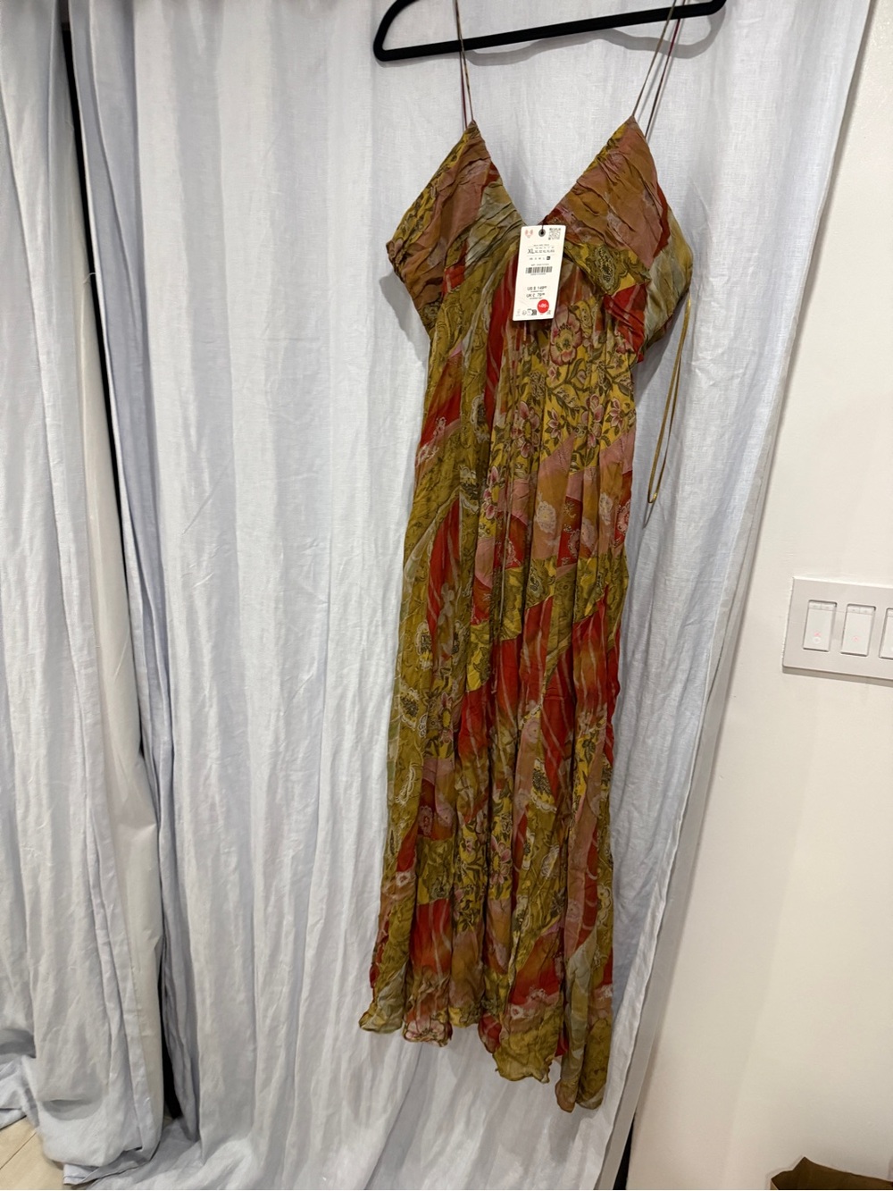 Zara XL Size Retail Tag - Multicolor Scarf dress  (Red, Olive, Mustard). NWT